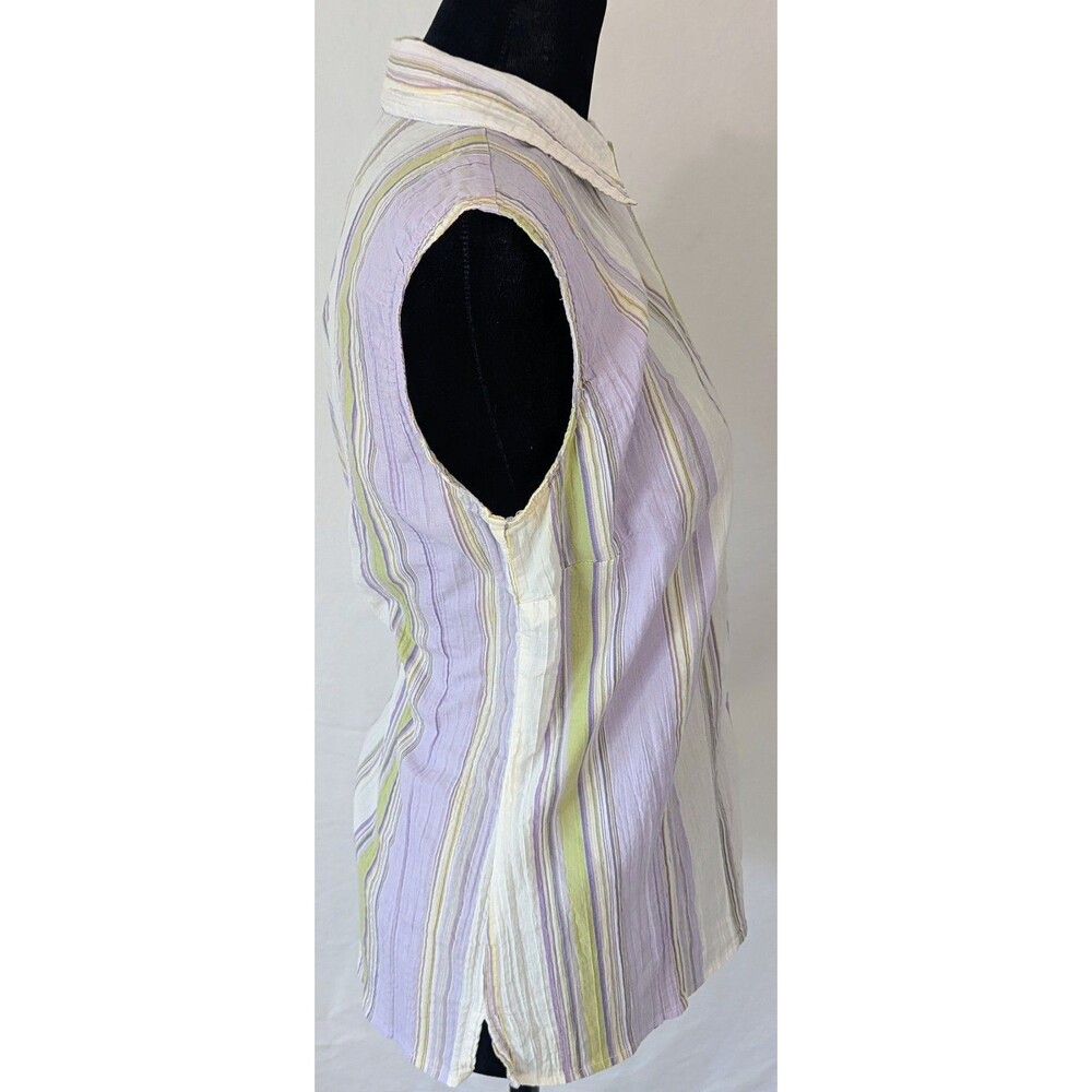 Lemon Grass Studio Purple Striped Sleeveless Button Up Top Small - Picture 2 of 5